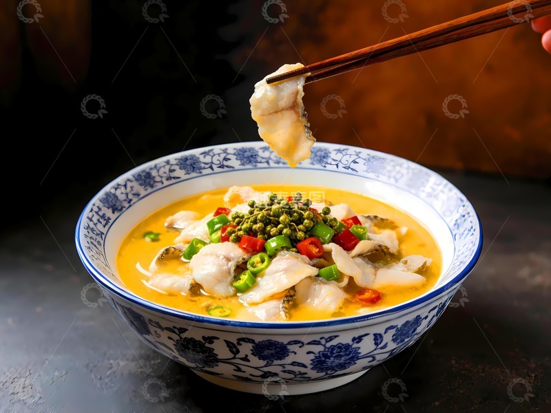 高清大图下载【趣麦麦图】椒麻鱼筷子举起鱼片