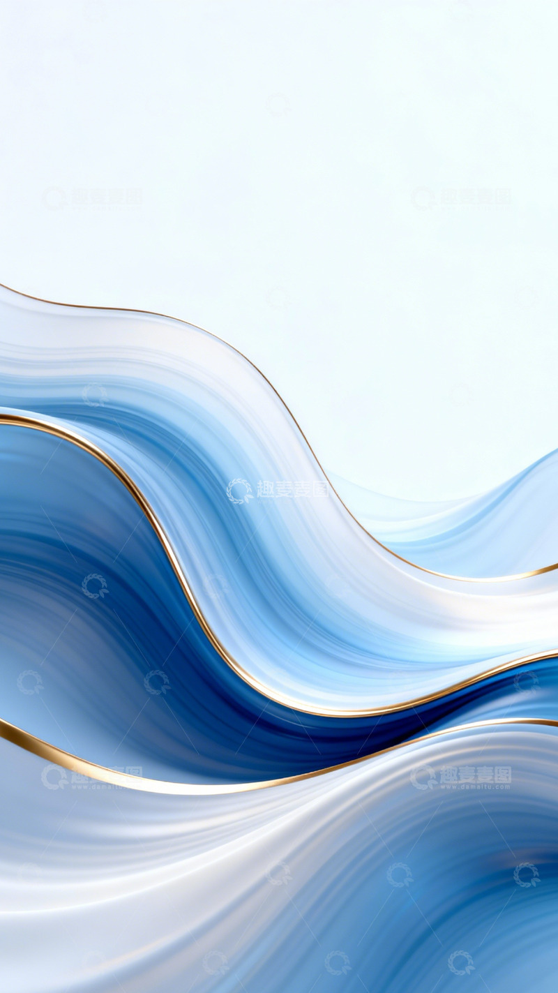 高清大图下载【趣麦麦图】-蓝白柔波裹金边的清透境3