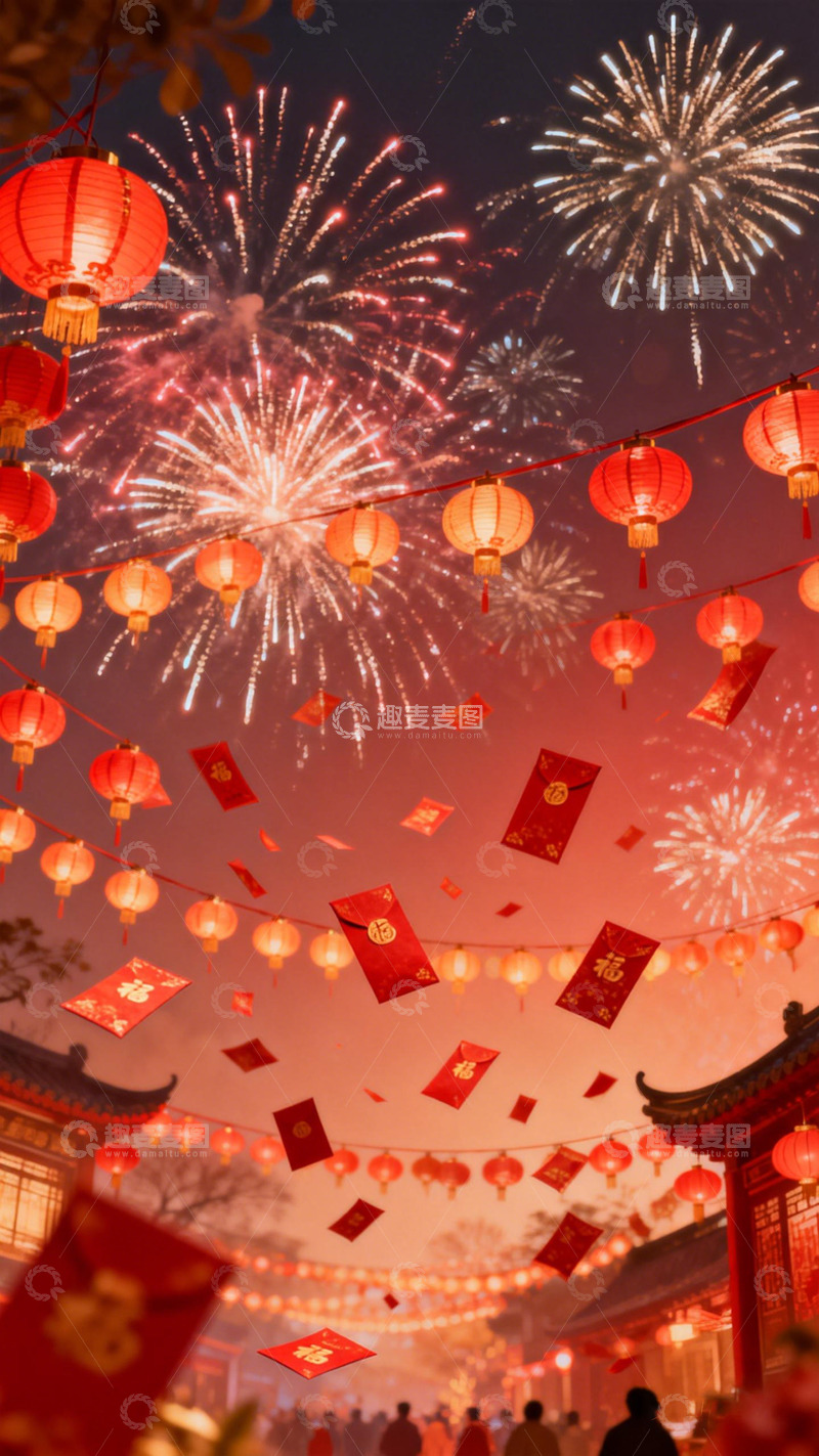 高清大图下载【趣麦麦图】春节烟火灯笼喜庆氛围