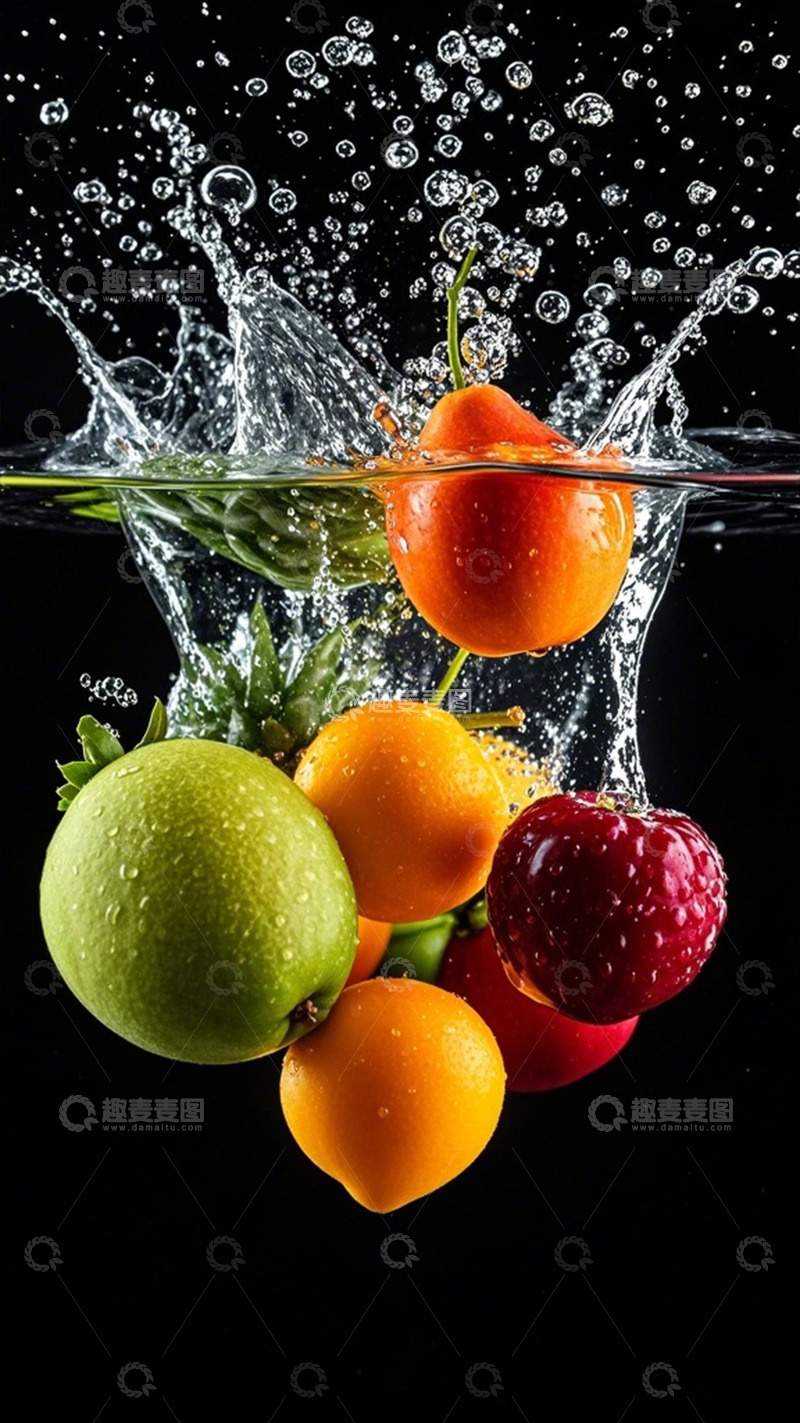 高清大图下载【趣麦麦图】鲜活水果入水瞬间摄影