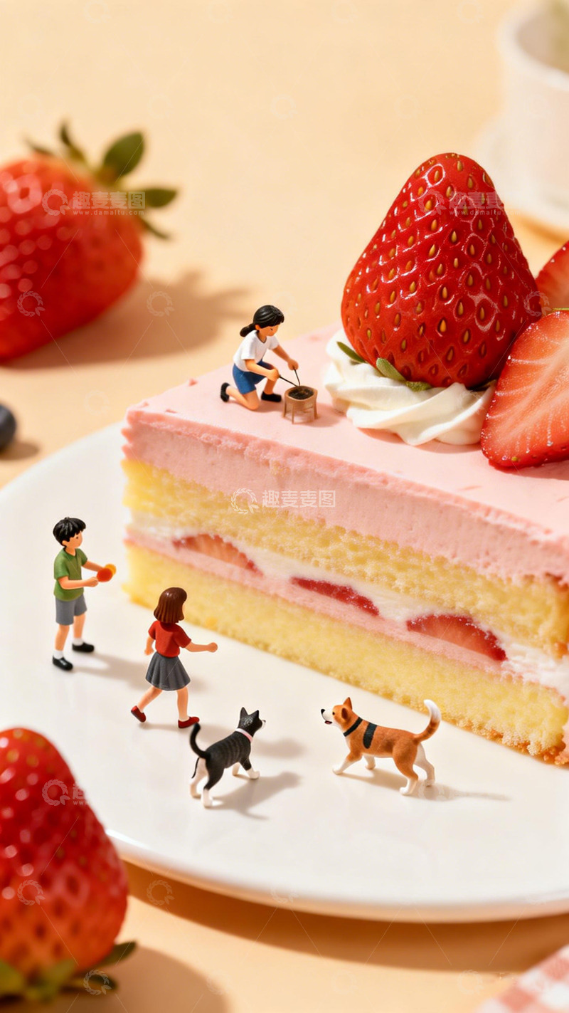 高清大图下载【趣麦麦图】创意草莓蛋糕微缩摄影