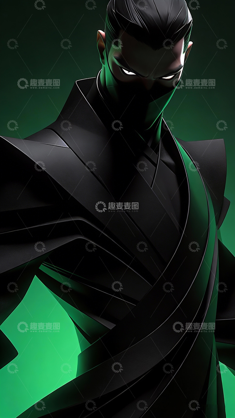 高清大图下载【趣麦麦图】黑绿科幻角色数字绘画