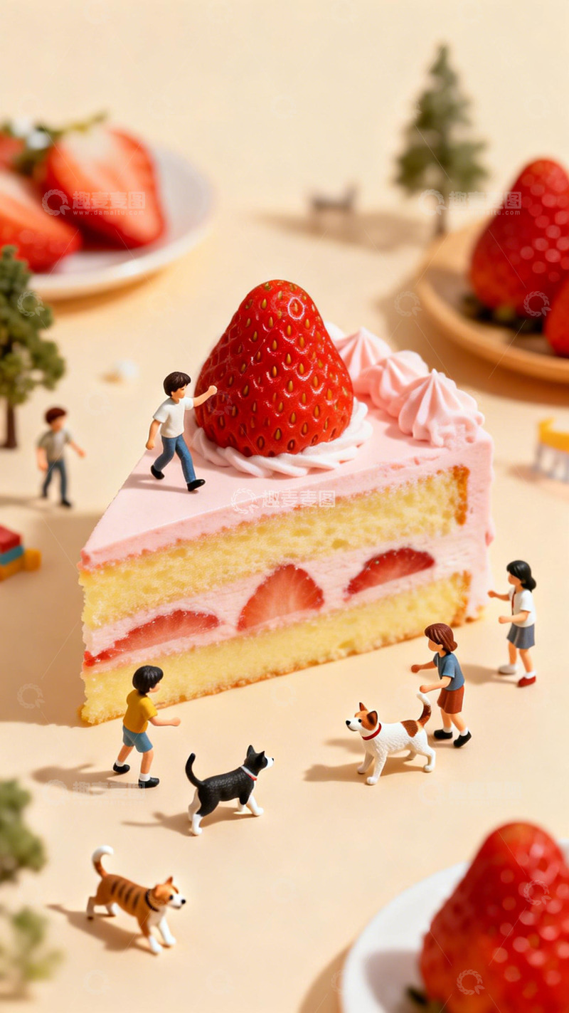 高清大图下载【趣麦麦图】微型场景草莓蛋糕创意摄影