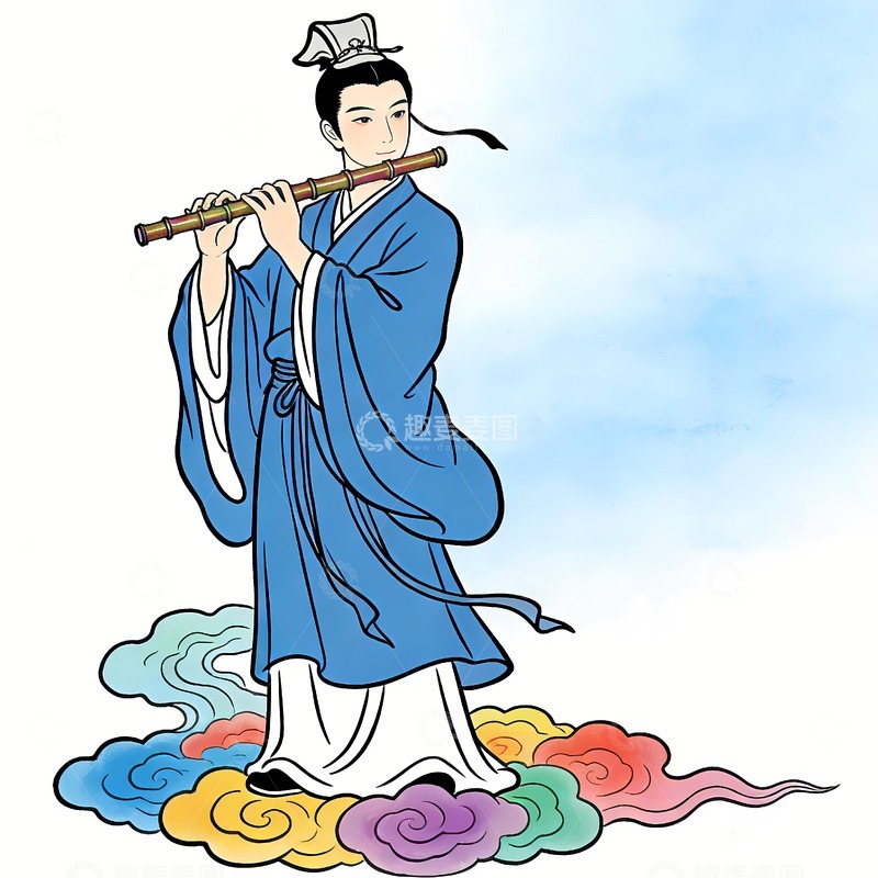高清大图下载【趣麦麦图】韩湘子吹笛子