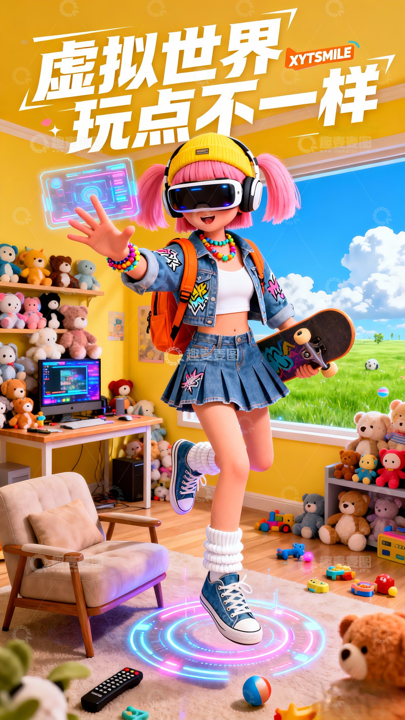 高清大图下载【趣麦麦图】虚拟现实青春活力卡通海报