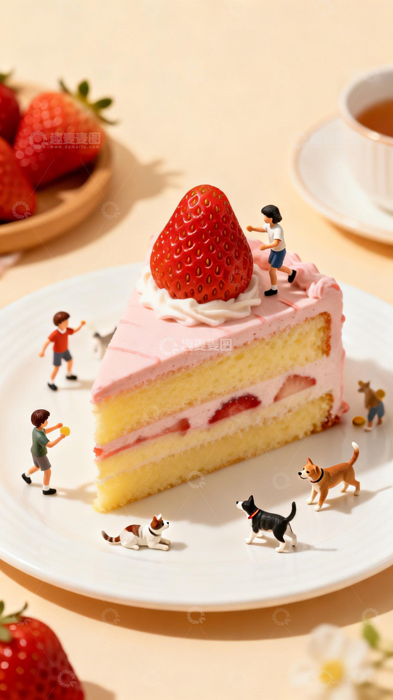 高清大图下载【趣麦麦图】创意草莓蛋糕微缩摄影