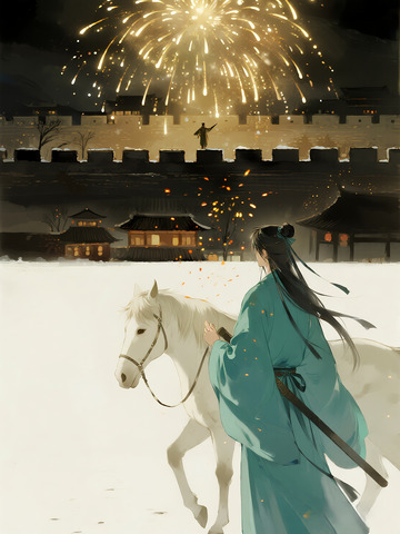 古风烟花白马少年图