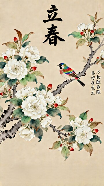 立春节气花鸟图设计素材
