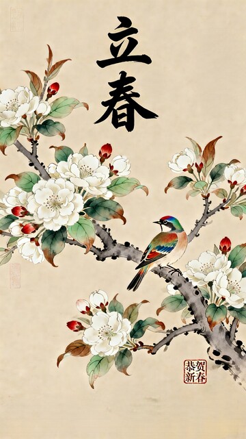 立春节气花鸟画设计素材
