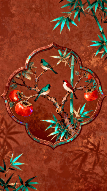 古典中式花鸟图纹装饰插画