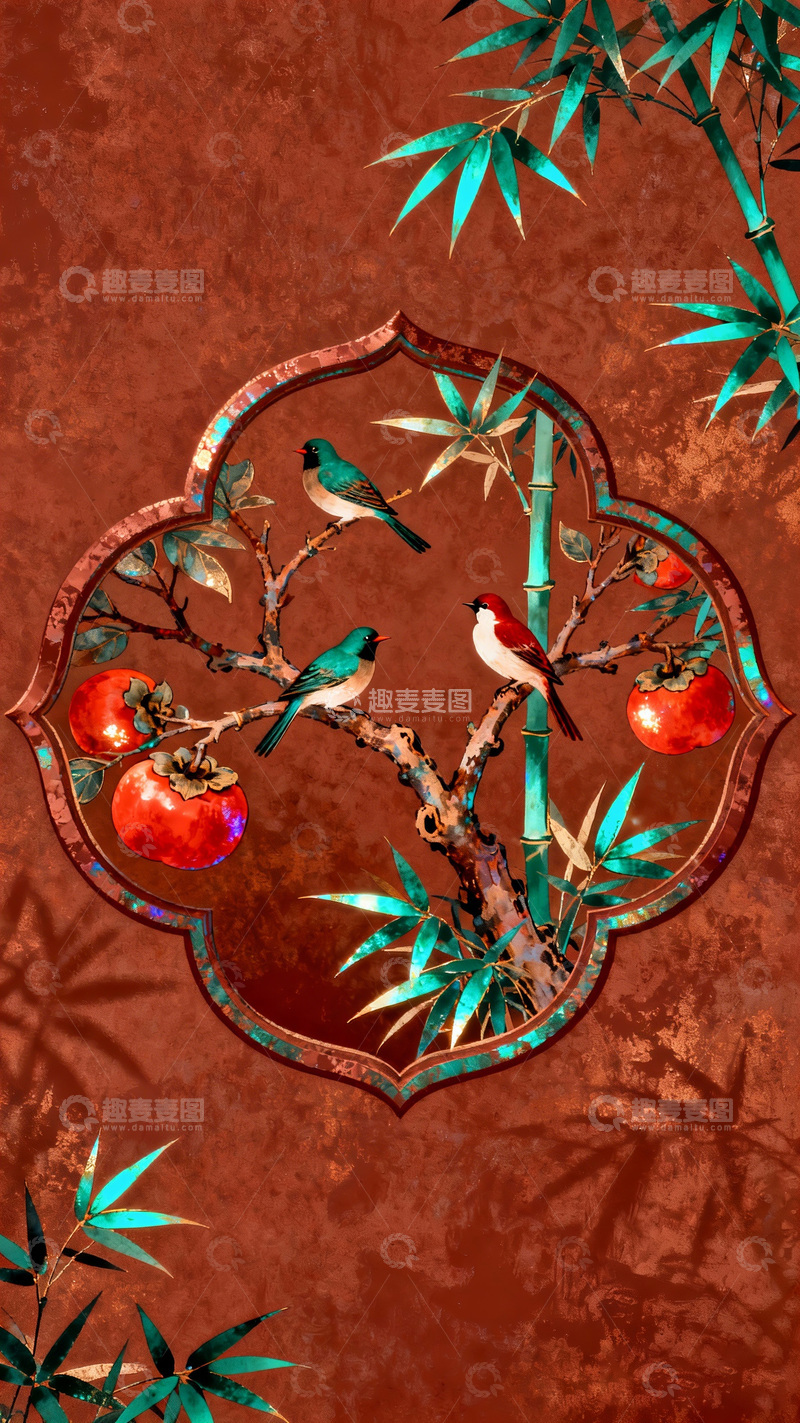 高清大图下载【趣麦麦图】古典中式花鸟图纹装饰插画