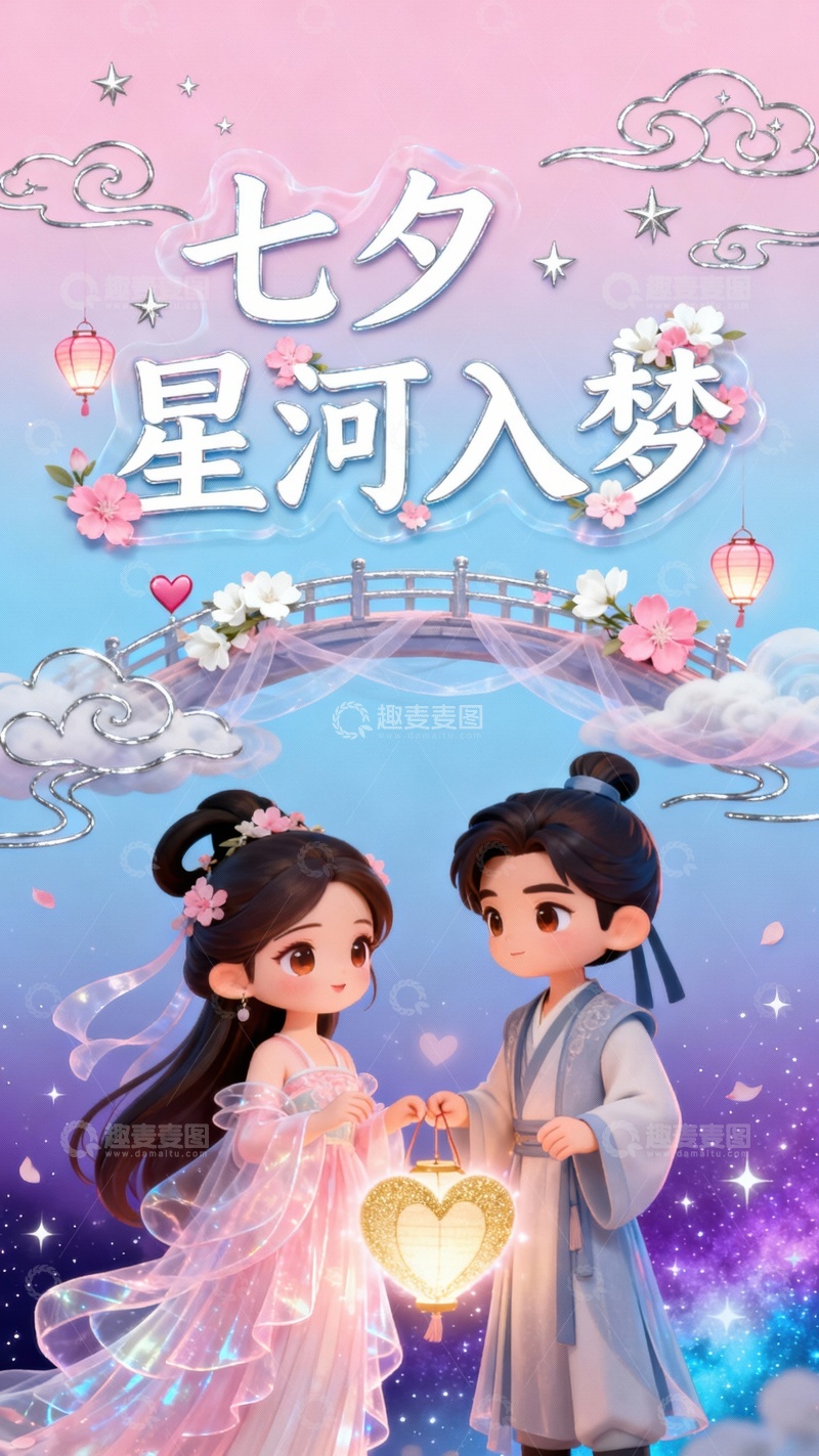高清大图下载【趣麦麦图】七夕节海报插画设计