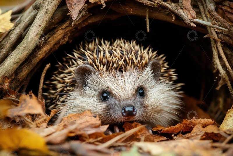 高清大图下载【趣麦麦图】巢穴里的一只小刺猬