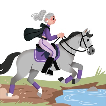 卡通老年女骑马插画