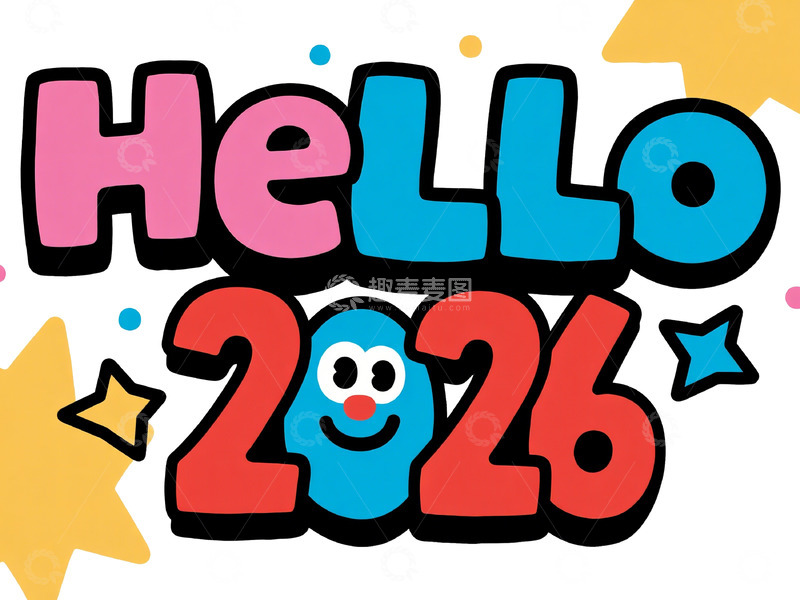 高清大图下载【趣麦麦图】-卡通风Hello2026新年设计素材