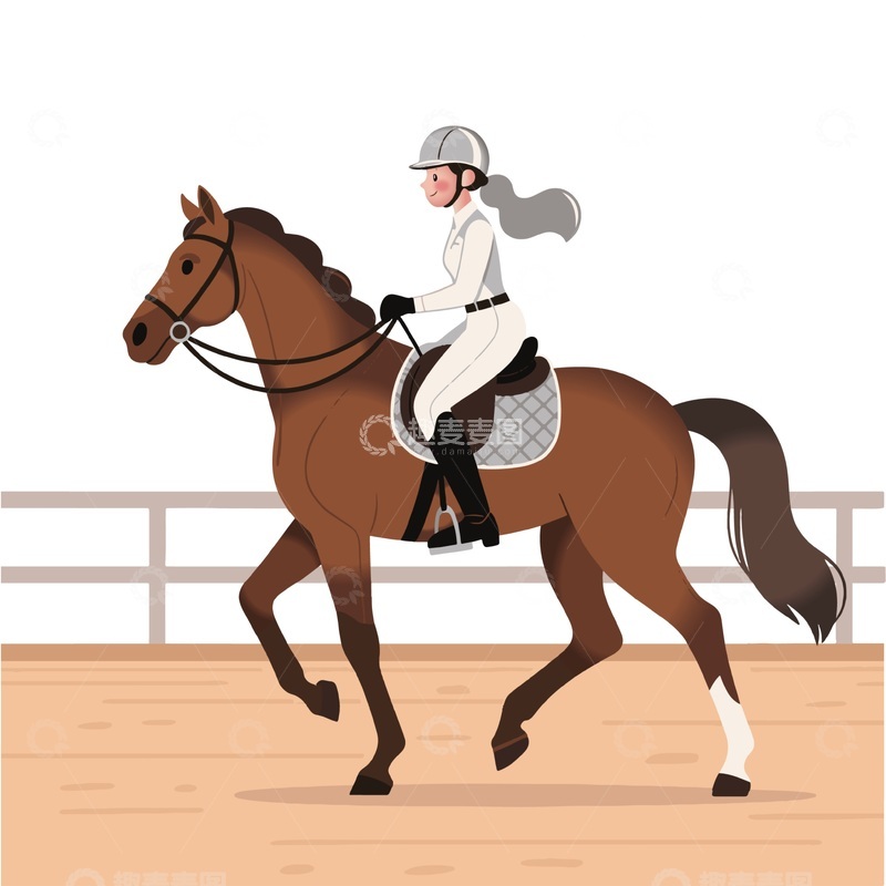 源文件下载【趣麦麦图】马术运动卡通骑马场景矢量插画