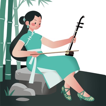 古风女子演奏二胡插画