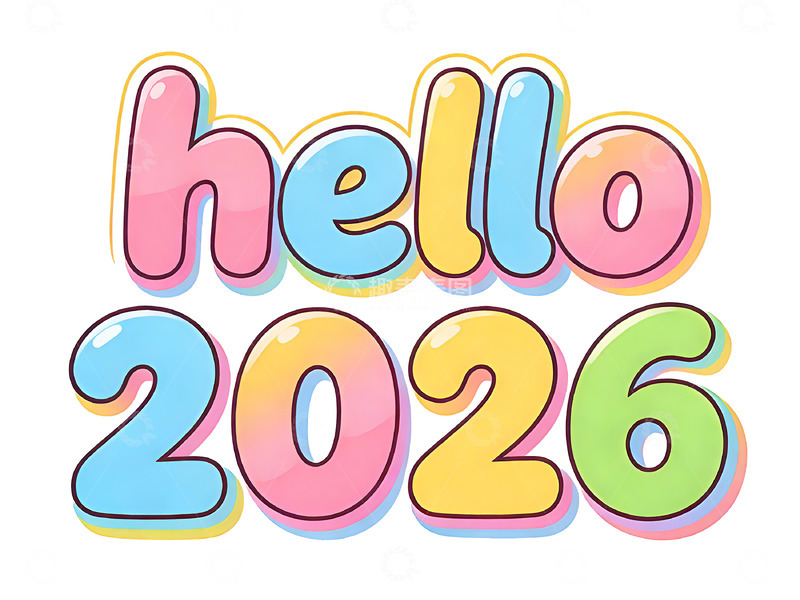 高清大图下载【趣麦麦图】彩色卡通新年祝福艺术字