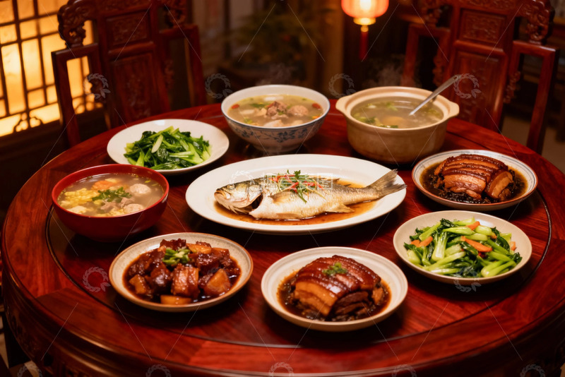 高清大图下载【趣麦麦图】中式圆桌美食盛宴