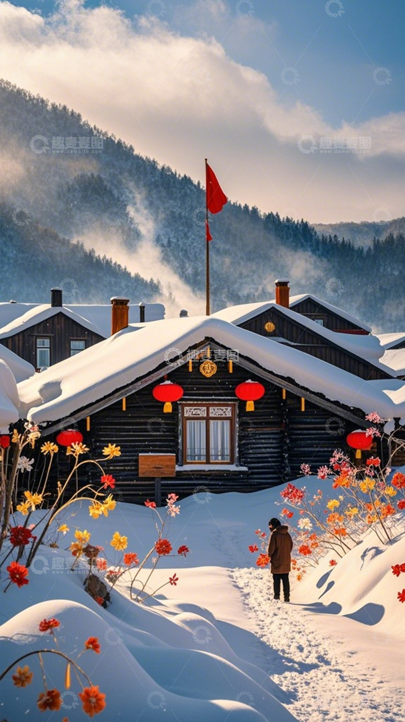高清大图下载【趣麦麦图】雪乡木屋冬日风光摄影