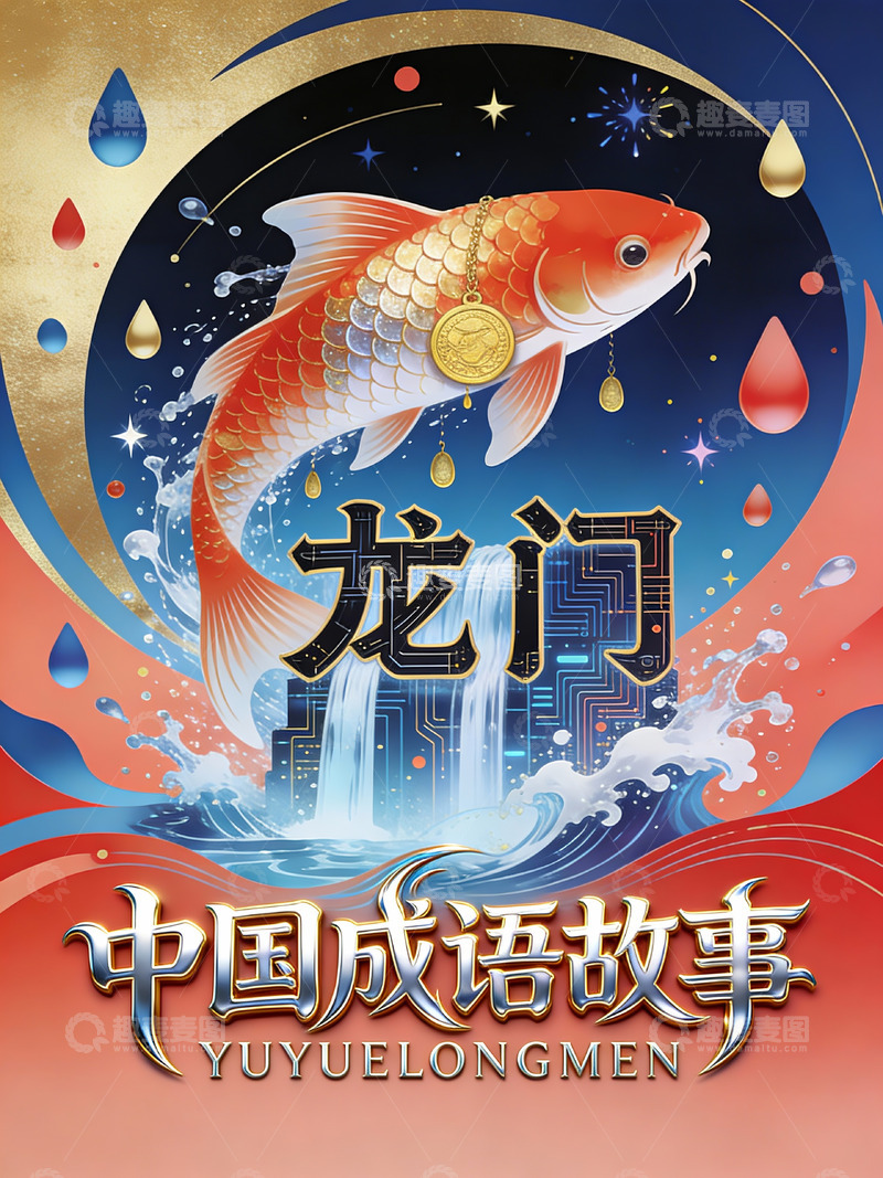 高清大图下载【趣麦麦图】锦鲤跃龙门的璀璨幻境1