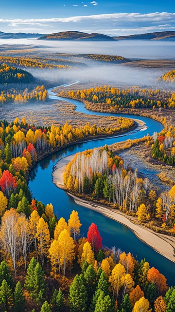 金秋河流风光航拍