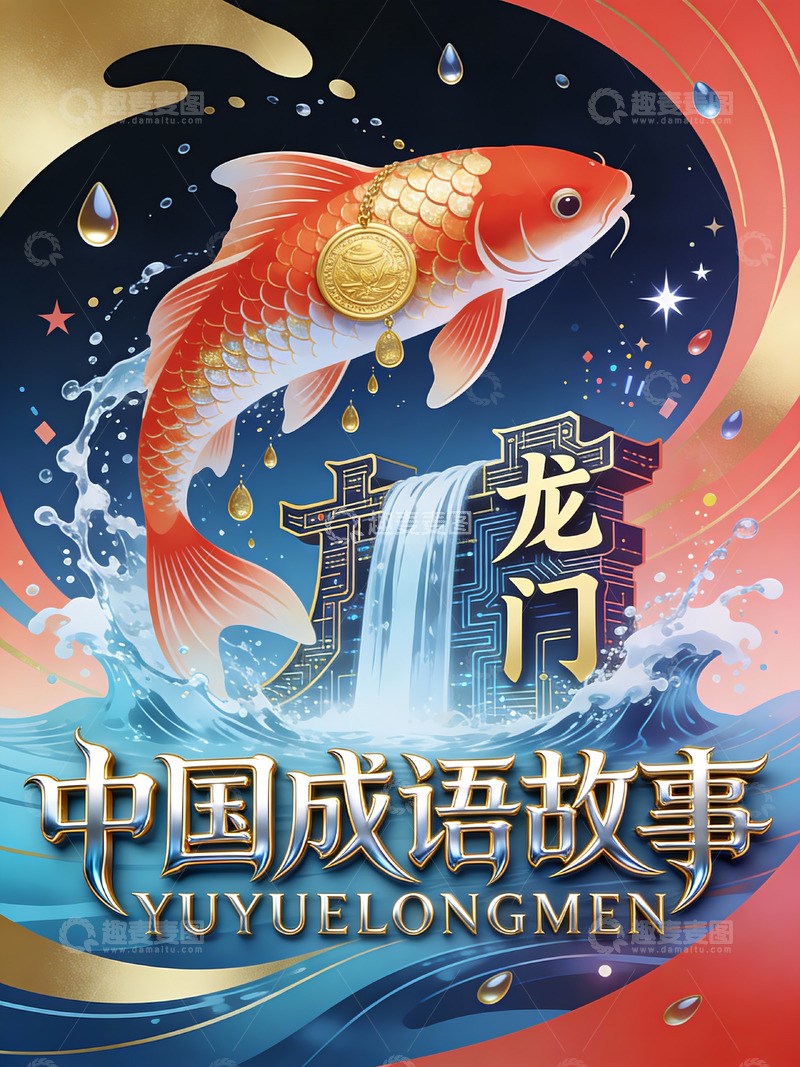 高清大图下载【趣麦麦图】锦鲤跃龙门的璀璨幻境2
