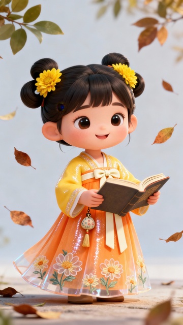 拿着书本的可爱女孩