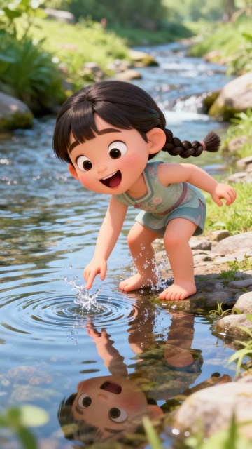 在河边嬉戏的小孩