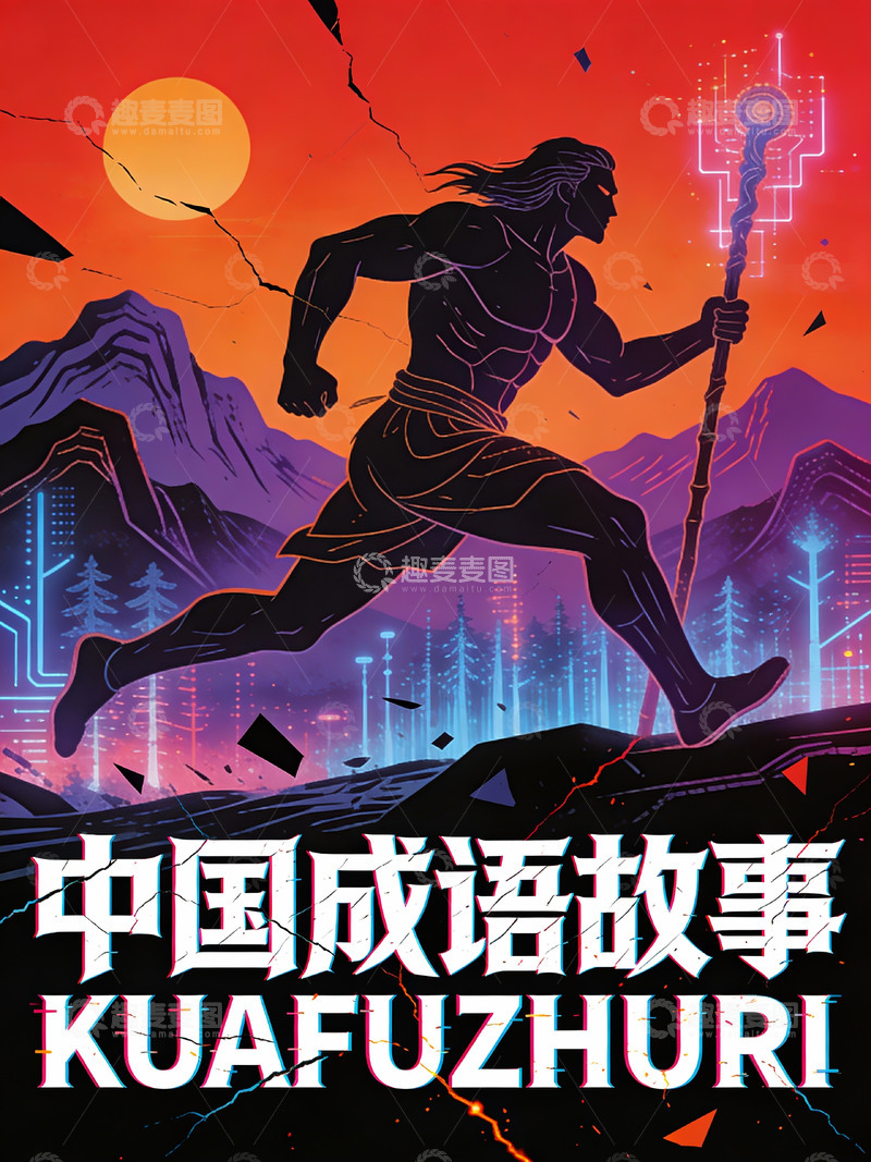高清大图下载【趣麦麦图】赛博国风绘：夸父逐日成语志