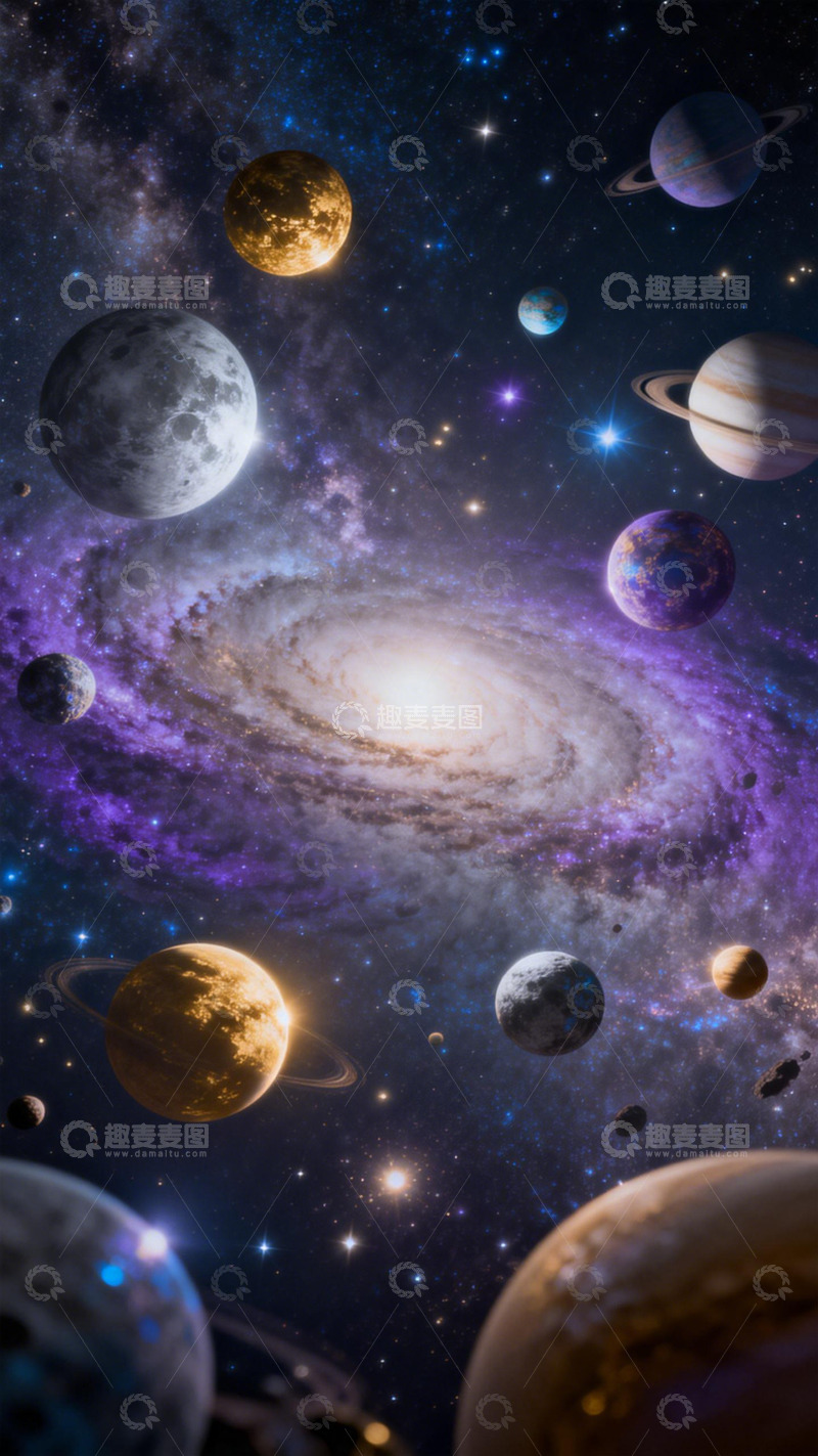 高清大图下载【趣麦麦图】科幻星空宇宙行星插画