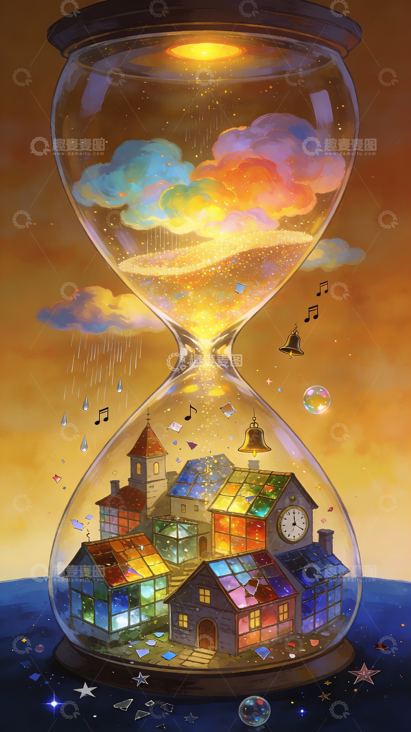 高清大图下载【趣麦麦图】沙漏中的时光小镇