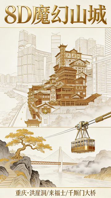 鎏金墨韵里的8D魔幻山城