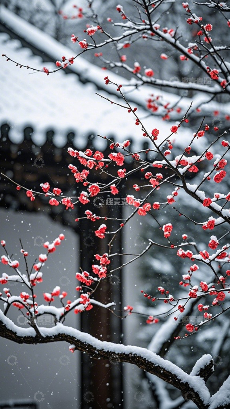 高清大图下载【趣麦麦图】雪中红梅古风摄影