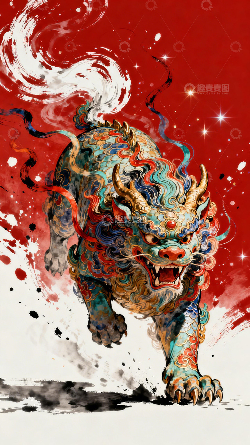 高清大图下载【趣麦麦图】神兽插画中国风艺术绘画
