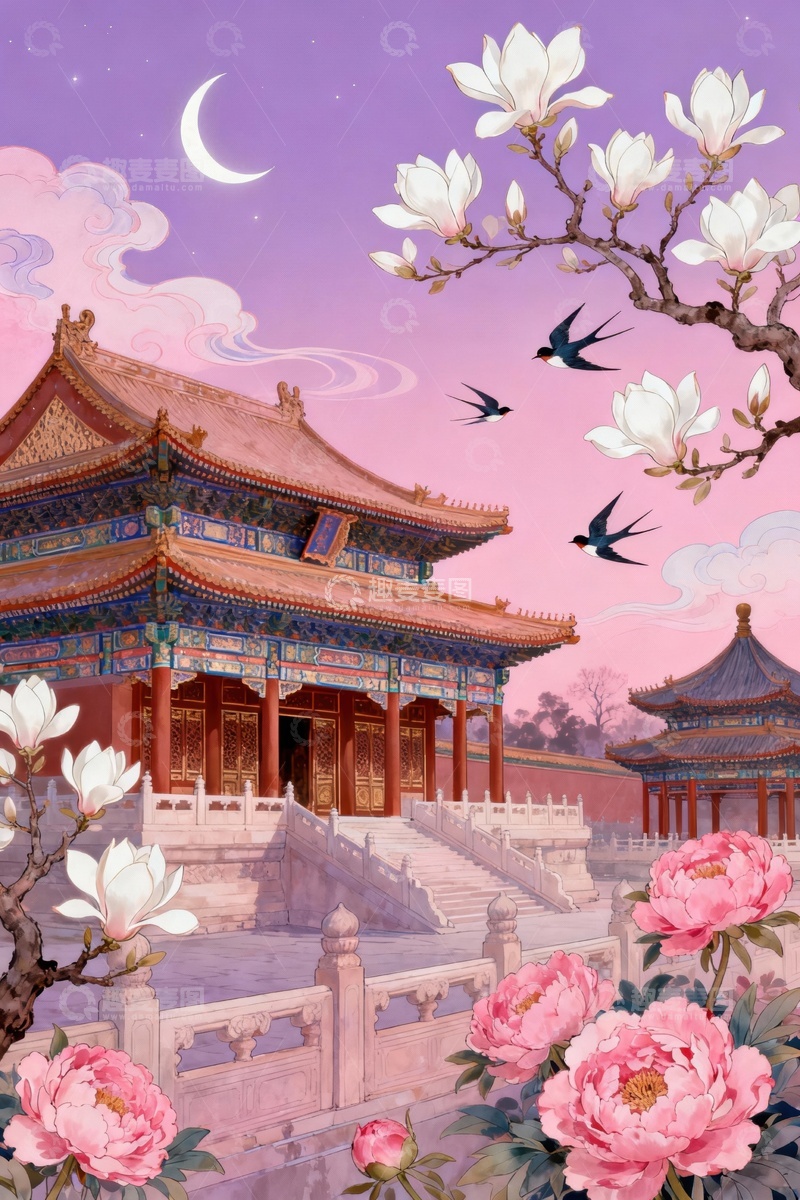 高清大图下载【趣麦麦图】古风插画楼台建筑