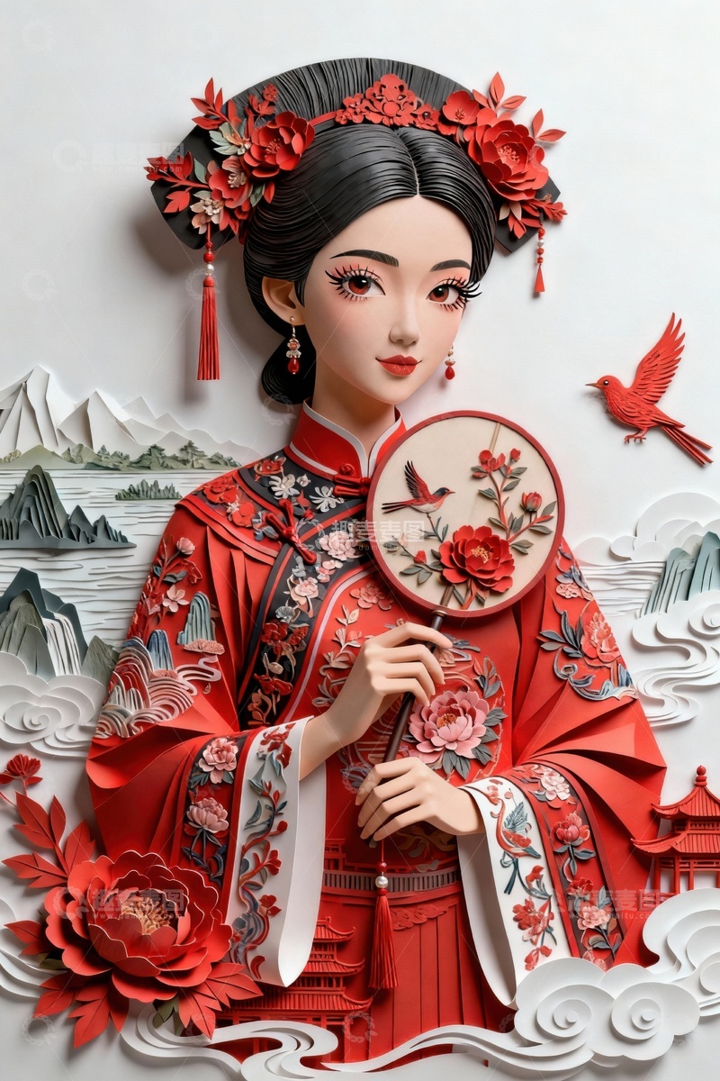 高清大图下载【趣麦麦图】立体剪纸人物元素