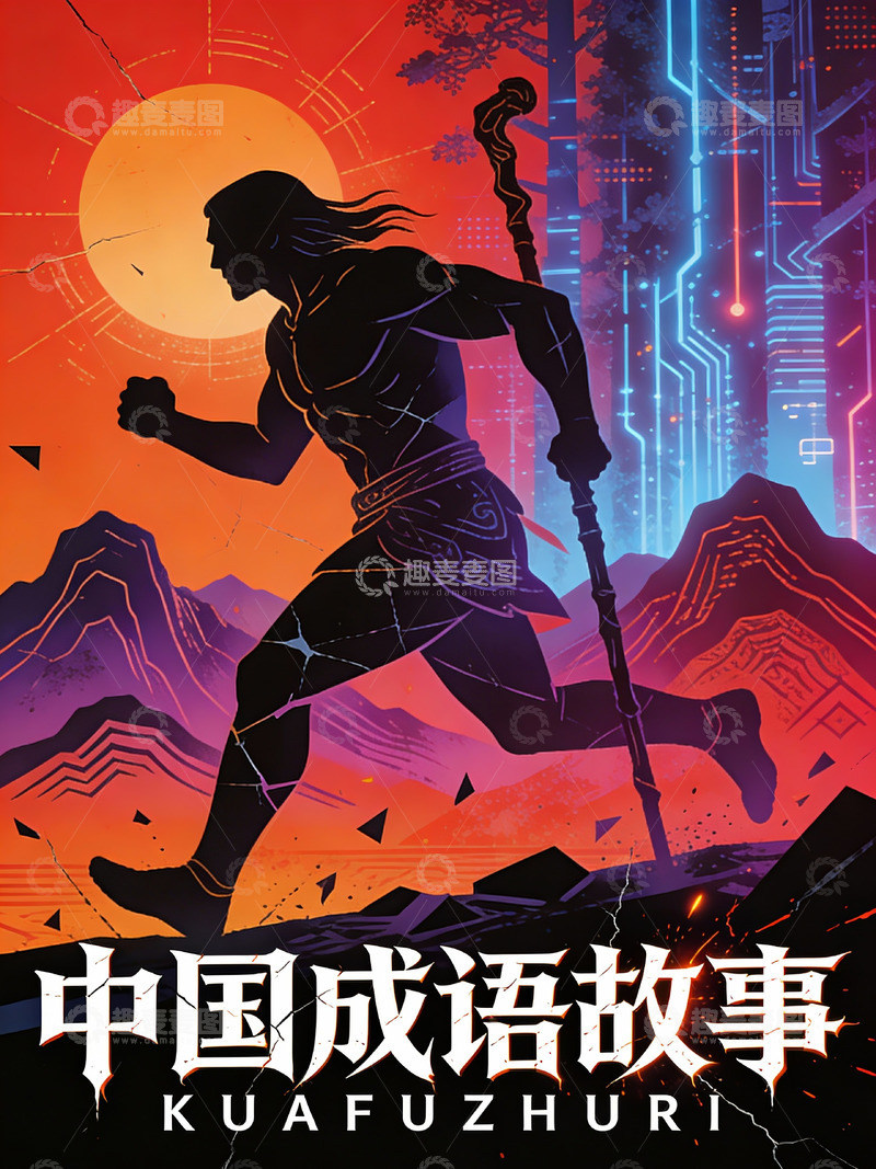 高清大图下载【趣麦麦图】赛博红焰间的夸父逐日新绘