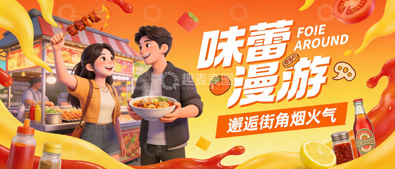 高清大图下载【趣麦麦图】烟火街头，舌尖漫游的美味时光