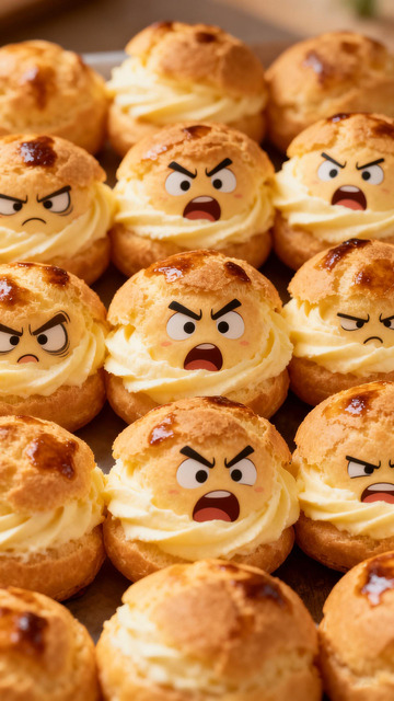 卡通表情奶油泡芙美食摄影