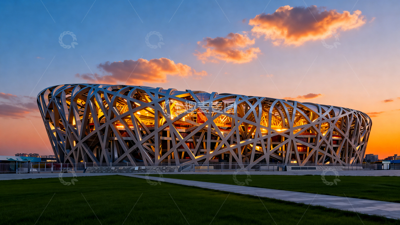 高清大图下载【趣麦麦图】夕阳下的鸟巢