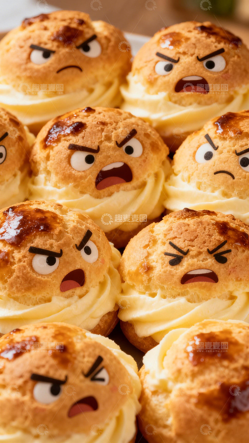 高清大图下载【趣麦麦图】卡通表情泡芙美食摄影图片