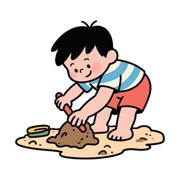 卡通儿童玩沙插画