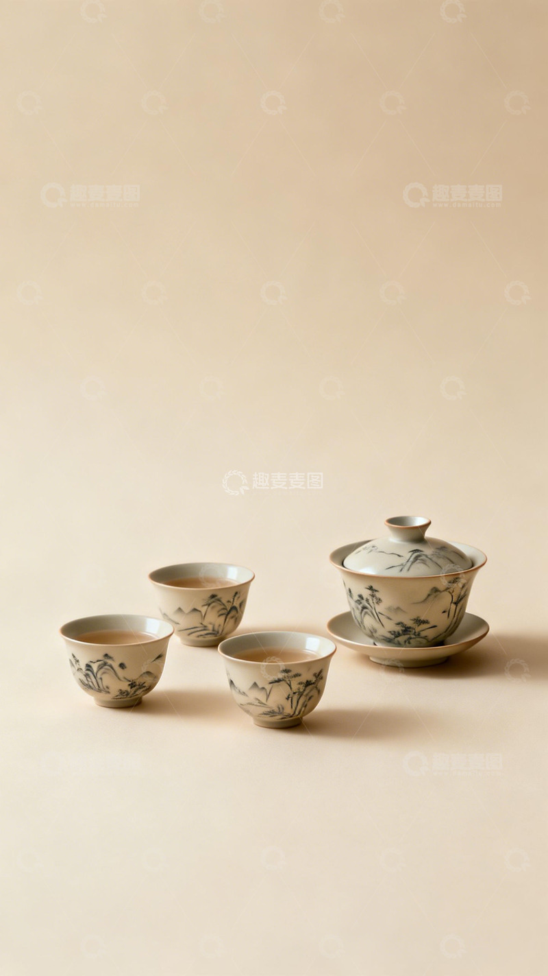 高清大图下载【趣麦麦图】-雅致陶瓷茶具套装