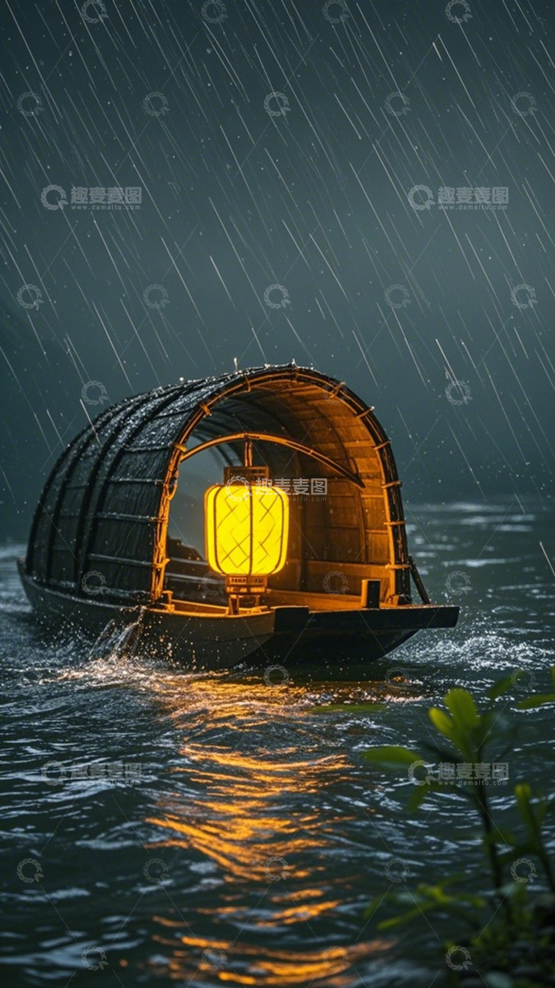 高清大图下载【趣麦麦图】古风雨夜船灯夜景