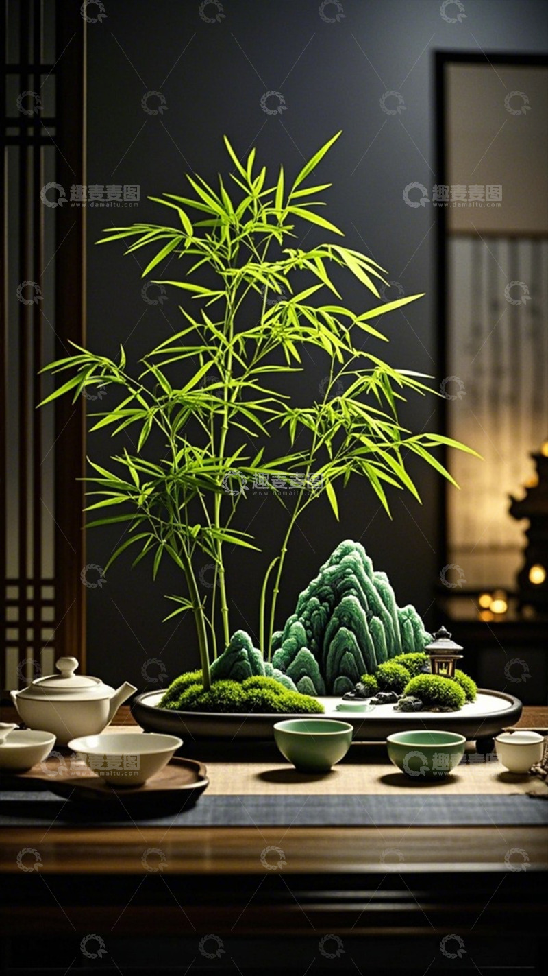 高清大图下载【趣麦麦图】中式雅竹茶具景观