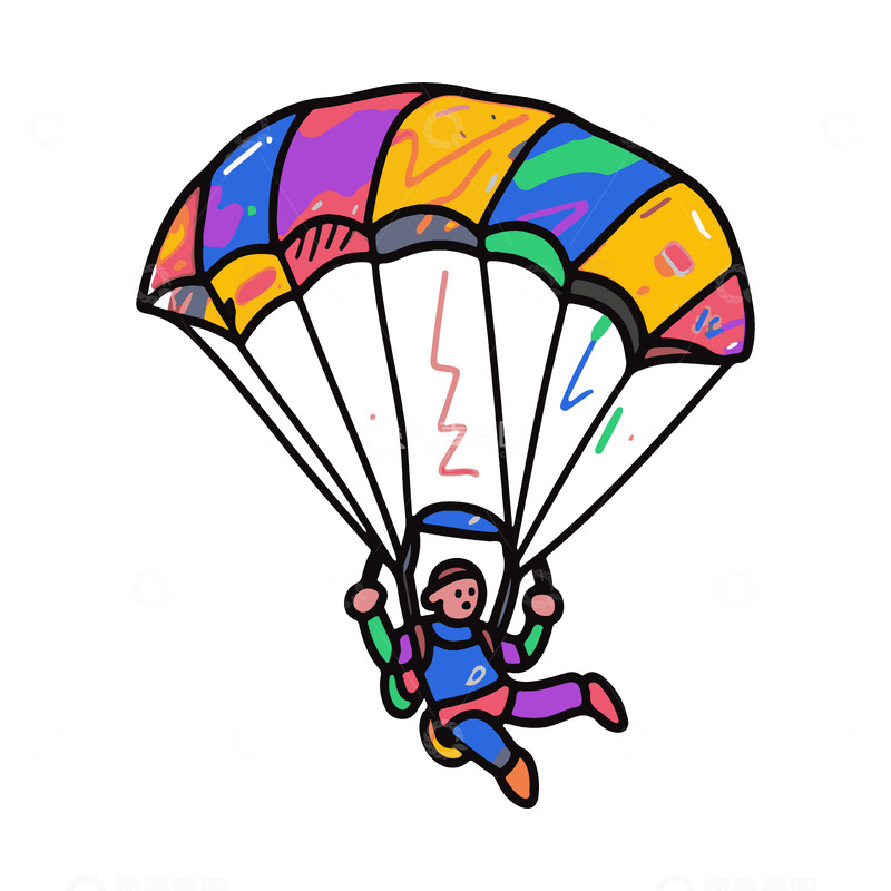 源文件下载【趣麦麦图】卡通风格跳伞员创意插画