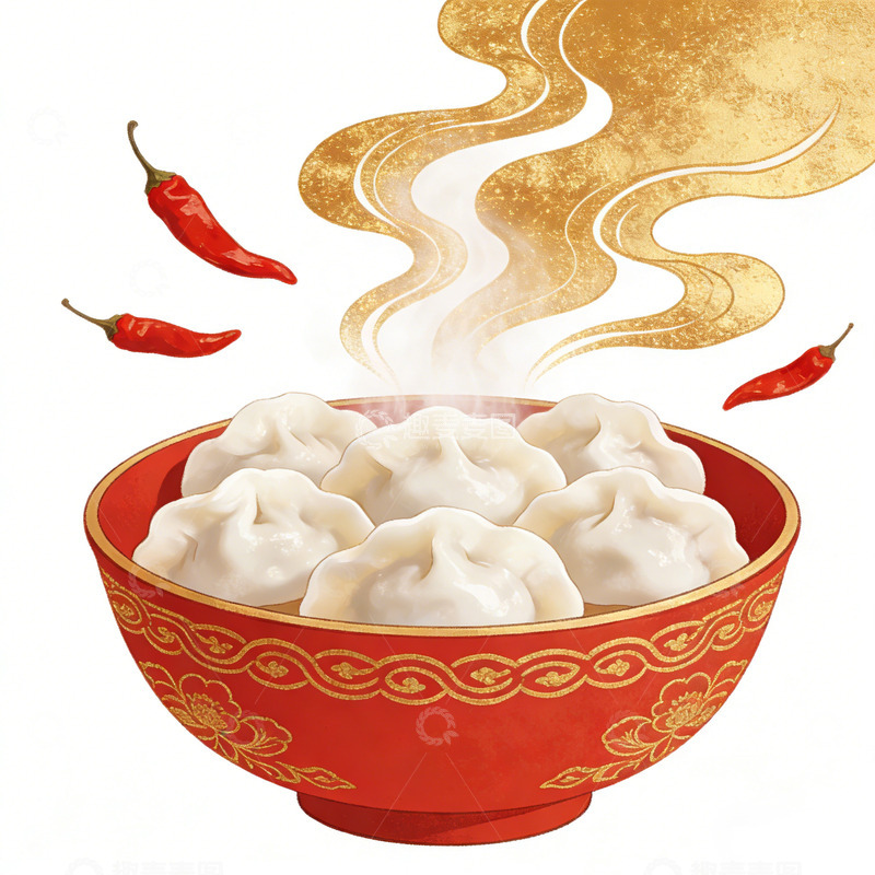 高清大图下载【趣麦麦图】中式饺子美食插画设计素材