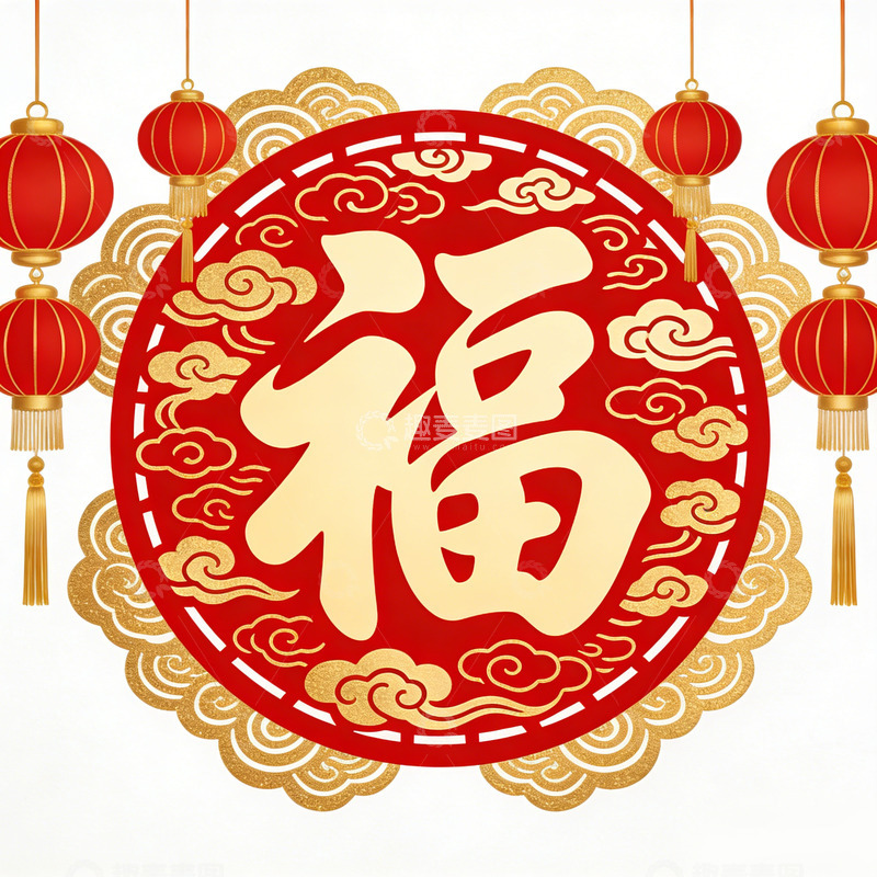 高清大图下载【趣麦麦图】喜庆中国风福字装饰画