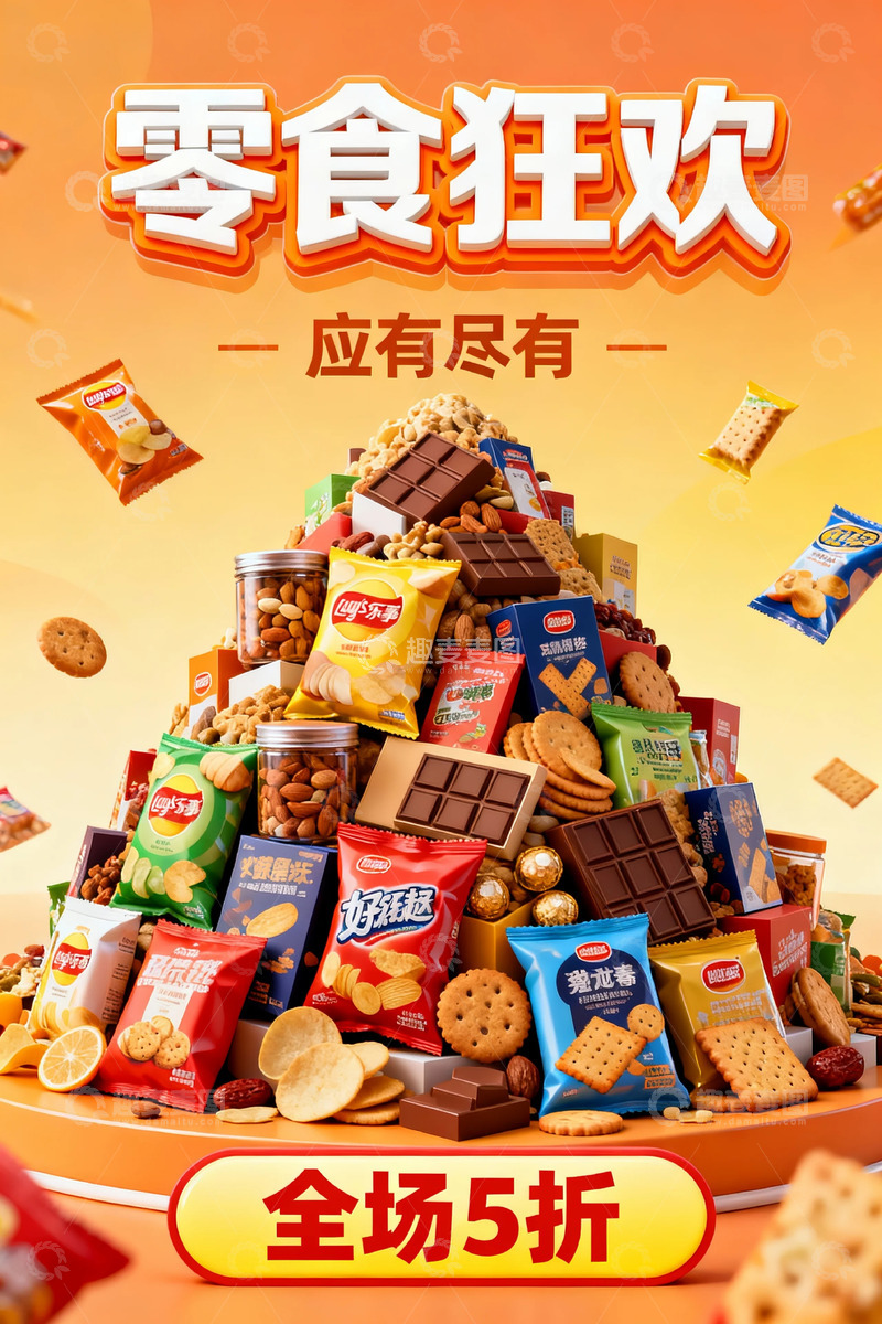 高清大图下载【趣麦麦图】零食狂欢盛宴海报